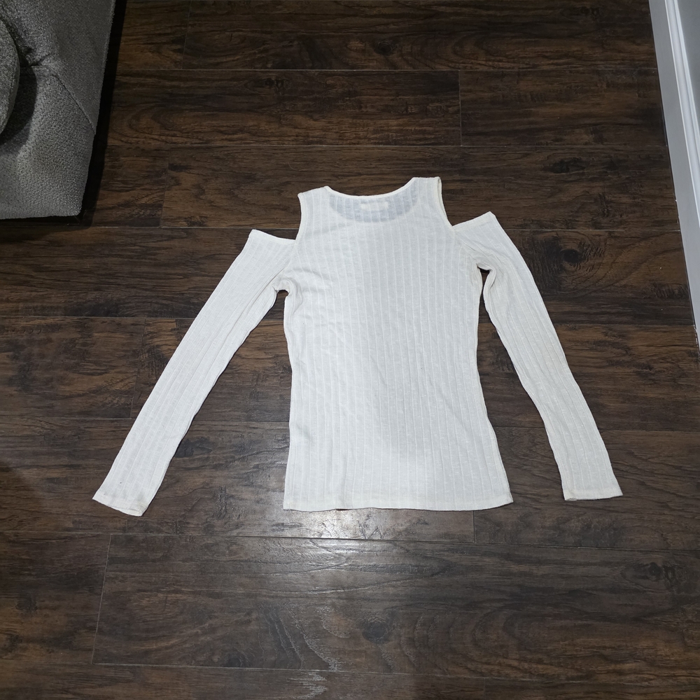 White Cold Shoulder Ribbed Top - Picture 3 of 3